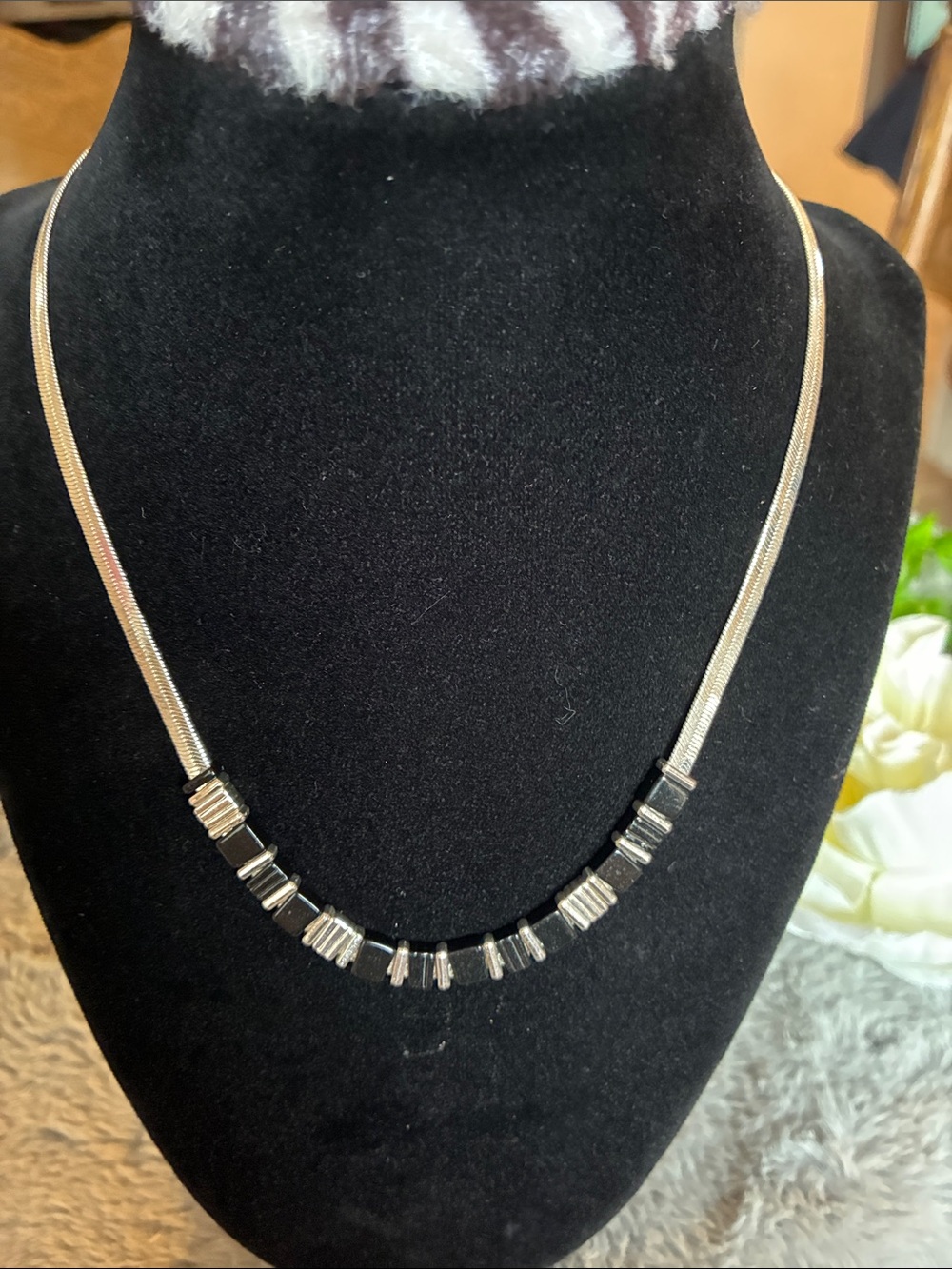 Nine West Silver-Tone Geometric Bead Necklace